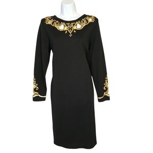 Vtg OUTLANDER Size Medium Black Sequin Embellished 80s Glam Wool Blend Dress EUC